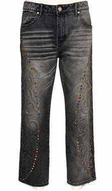 Free Refills Readywear Jeans 34 Black Wash Rhinestone Embossed Wide Leg Y2K